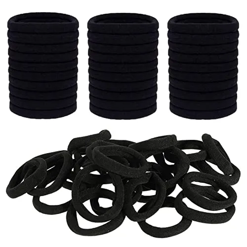 ILamourCar Elastisches Haar, 50 elastische Haargummis für Mädchen, schwarz, elastisch, dick, aus Baumwolle, ohne Nähte, für Pferdeschwanz, Mädchen, Baby, Kinder, Damen