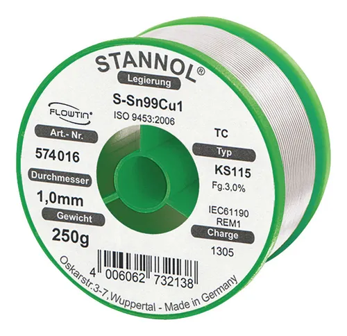 Stannol Lötdraht KS 115 3% 1 Flowtin TC 250g - Löttechnik mit 3% Flussmittelanteil für saubere und zuverlässige Lötverbindungen, ideal für Elektronikprojekte.