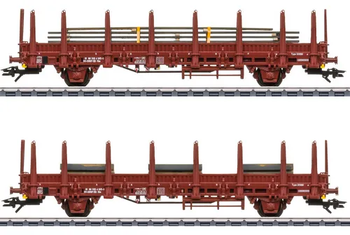 Märklin 46932 H0 - 2er-Set Rungenwagen der SNCB, detailgetreu mit Stahlplatten und Stahlblechen, ideal für Modellbahnliebhaber