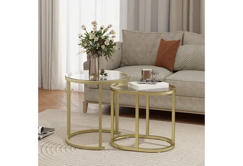 Okwish Couchtisch-Set, Gold, Metall, 50x50.5x50 cm