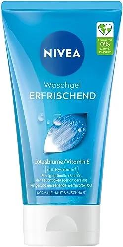 NIVEA Erfrischendes Waschgel 150 ml - Mildes Reinigungsgel für Gesicht und Hals mit Vitamin E und Lotusblume. Reinigt gründlich, belebt die Haut und spendet Feuchtigkeit für ein frisches Hautgefühl.