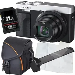 Panasonic DC-TZ99 Digitalkamera Set - Silber - Kompaktkamera Set mit Kameratasche, 32 GB Speicherkarte und Mikrofasertuch. Perfekt für unterwegs und ideal für hochwertige Aufnahmen!