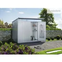 Biohort Metall-Gerätehaus AvantGarde ECO Gr. A4 - Silbermetallic mit Doppeltür - Gerätehäuser: Robustes Metall-Gerätehaus mit Doppeltür und innovativem Satteldach, bietet optimalen Schutz für Gartenutensilien und sorgt für Tageslicht durch integrierte Oberlichter.