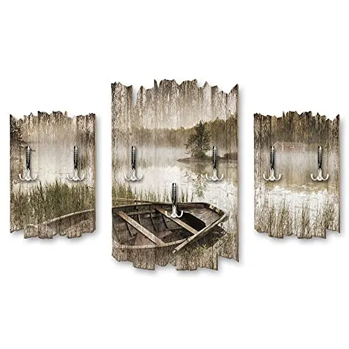 Kreative Feder 3-teilige Designer Wandgarderobe Altes Boot - Flurgarderobe Wandpaneele Größe 95x60cm aus MDF (Altes Boot)