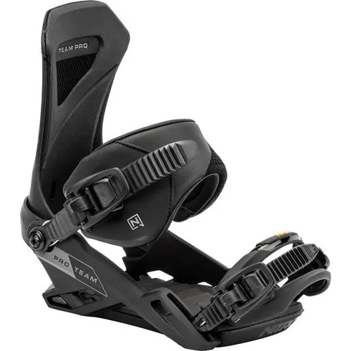 Nitro Kunststoff Team Pro '24 Snowboardbindung, Ultra Black, M - Snowboard-Bindungen mit Stealth Air Base Frame für hohe Langlebigkeit und Kraftübertragung. Das Air Dampening absorbiert Schläge und sorgt für ein verbessertes Fahrgefühl.