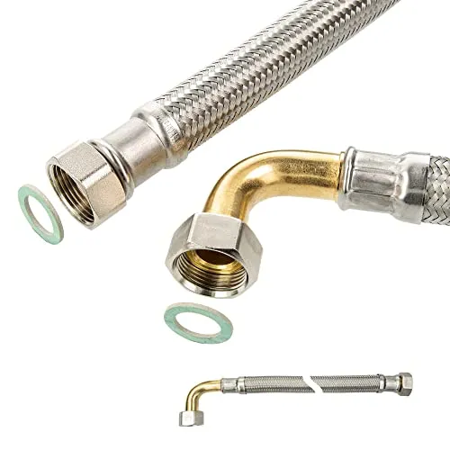 tecuro Flexschlauch Panzerschlauch DN 25 - 1 Zoll ÜWM-Bogen 90° - Sanitärinstallation mit hoher Druckbeständigkeit bis 10 bar, ideal für Trinkwasser und Glykolbeimischungen, flexibel und langlebig.