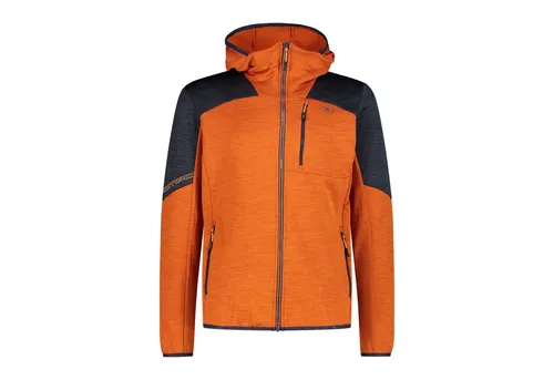 CMP MAN Jacket FIX Hood jaffa mel. (B576) 56 - Skitourenjacke für Männer, aus leichtem und atmungsaktivem Stretch Performance Grid Tech Fleece, ideal für Abenteuer und Entspannung, mit verstellbarer Kapuze und praktischen Seitentaschen.