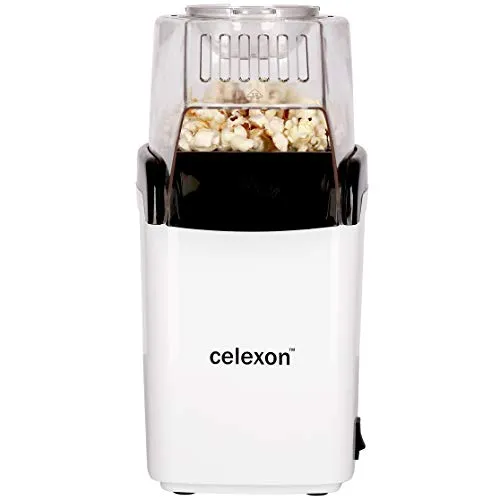 celexon CinePop CP150 Heißluft Popcornmaschine Weiß - Popcornmaschine für fettfreies Popcorn, ideal für Heimkino und Partys. Mit 1200 Watt Leistung und integriertem Messlöffel für perfekte Portionierung.