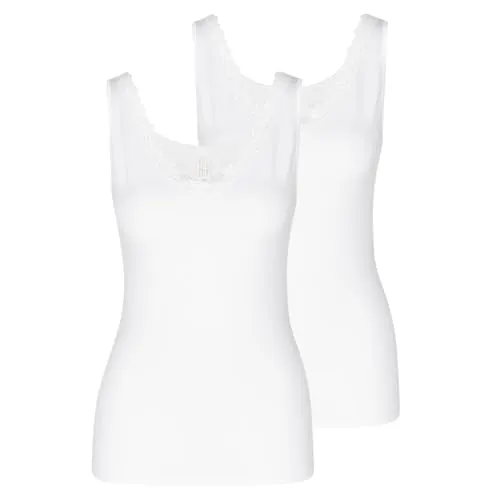 Nina von C. - Cosy Unterhemd/Top 2er Pack (48 Weiß) - Funktionsunterwäsche mit Spitze am Dekolleté, weich und hautfreundlich aus nachhaltigem Material für höchsten Tragekomfort.