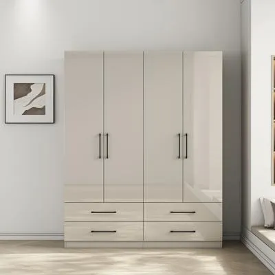 OTTO home Kleiderschrank Sylt – Hochglanz Schlafzimmerschrank mit 4 Türen und 4 Schubladen