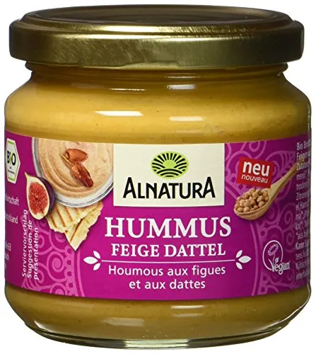 Alnatura Bio Aufstrich Hummus Feige Dattel, vegan, 180 g, Mittel