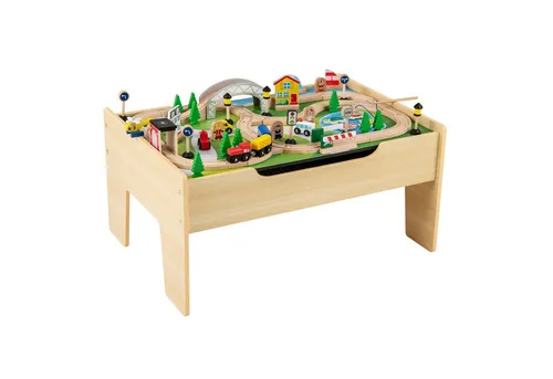 COSTWAY 78-teiliges Kinder Eisenbahn Set - Gartentisch mit umkehrbarer Tischplatte, der als Eisenbahn-, Kreidetisch und mehr dient. Fördert Kreativität und motorische Fähigkeiten bei Kindern ab 3 Jahren.