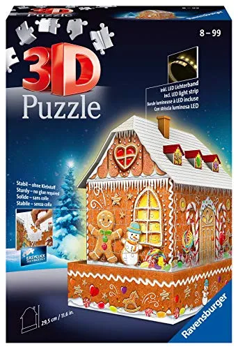 Ravensburger 3D Puzzle 11237 - Lebkuchenhaus bei Nacht, 216 Teile mit Leuchteffekt im Dunkeln für stimmungsvolle Weihnachtsdeko