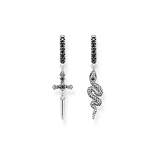 Thomas Sabo Damen Ohrringe Schlange und Schwert aus 925 geschwärztem Sterlingsilber - Ohrringe für Damen, aus 925 geschwärztem Sterlingsilber mit hochwertigen Zirkonia, bieten elegantes Design und hohen Tragekomfort dank Clipverschluss.