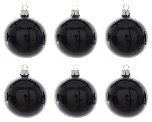 Kaemingk Weihnachtsbaumkugel, Weihnachtskugeln Glas 6cm mundgeblasen 6er Box - Schwarz glänzend