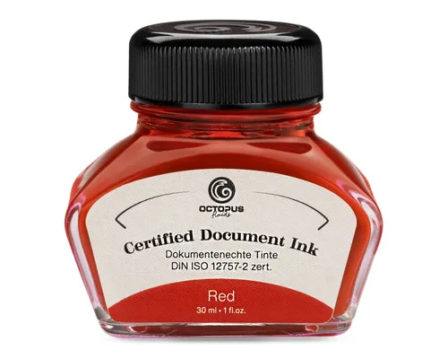OCTOPUS Fluids Document Ink red, dokumentenechte Tinte, DIN ISO 12757-2, 30ml Tintenglas (30 ml, 1-tlg., Dokumentenecht)