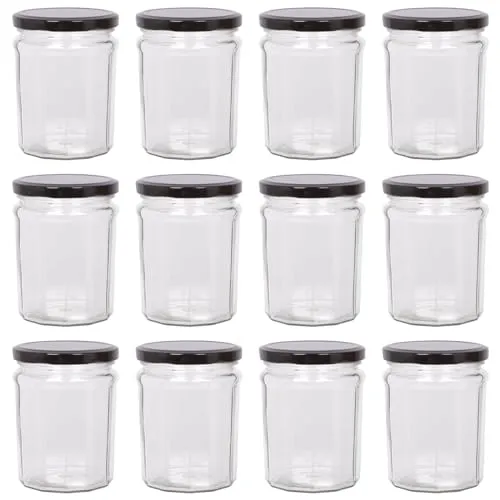 Argon Tableware 12x 450ml Marmeladengläser mit Schwarze Deckel - Leer Schraubenkopf Küche Essen Honig Würzen Konservieren Einmachen Lagerung Glas-Set