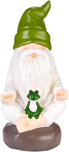 BRUBAKER Gartenzwerg meditiert mit Frosch - Zwerg Schneidersitz Yoga Meditation Übung Sukhasana - Gartendeko für außen - Dekoration Lustig Wetterfest für Garten Campingplatz - 19 cm groß