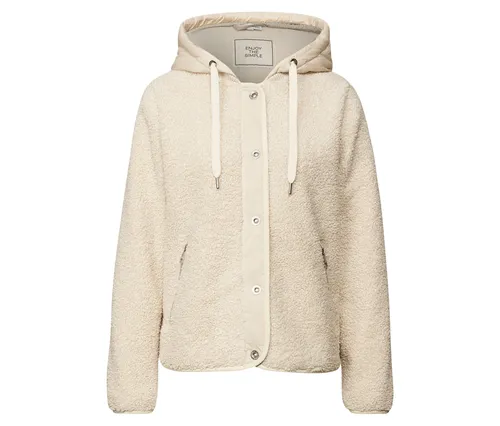 Fellimitatjacke STREET ONE für Damen, Gr. 42 - Casual Funktionsjacke in soft fawn beige aus 100% Polyester, mit abnehmbarer Kapuze und praktischen Zipper-Taschen für gemütliche Looks an kühlen Tagen.