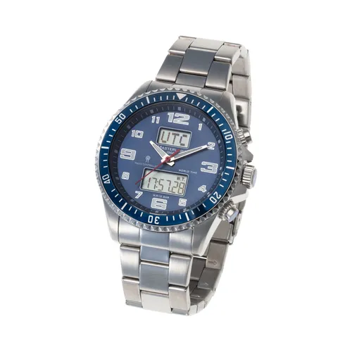 Masterline 1966 Funk Herren Armbanduhr - Funkuhr World-Timer Blau Edelstahl, 10 Bar wasserdicht und automatische Zeitumstellung