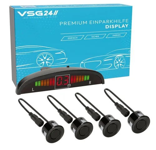 VSG24 Premium Einparkhilfe hinten mit Display - PDC Parksensoren für einfaches Nachrüsten, präzise Abstands-Anzeige und akustische Warnung
