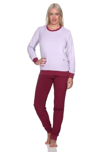 Normann Damen Frottee Langarm Schlafanzug Pyjama - Übergröße, Farbe: lila - Kuscheliger Frottee Schlafanzug für die kalte Jahreszeit, mit Bündchen für optimalen Tragekomfort. Zeitloses Design und auch in Übergrößen erhältlich. Hergestellt nach OEKOTEX STANDARD 100 für geprüfte Qualität.