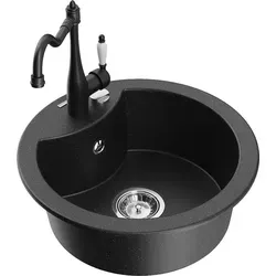 Mexen Diego Granit-Spüle mit Mischbatterie Carla, Schwarz/Silbermetallic