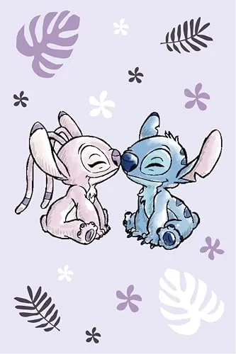 Lilo and Stitch Fleecedecke – weiche, gemütliche Überwurfdecke für Kinder und Jugendliche | 100 % Polyester | 100 x 150 cm | leichte Plüschdecke mit violettem Stichdesign | ideal für Couch, Bett oder