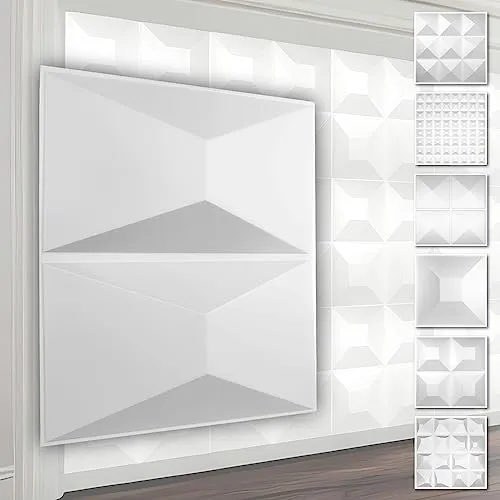 HEXIM 3D Wandpaneele, PVC Kunststoff weiß - Pyramiden Design Paneele 50x50cm Wandverkleidung (0.25QM HD028) Hintergrund Paneele weiß
