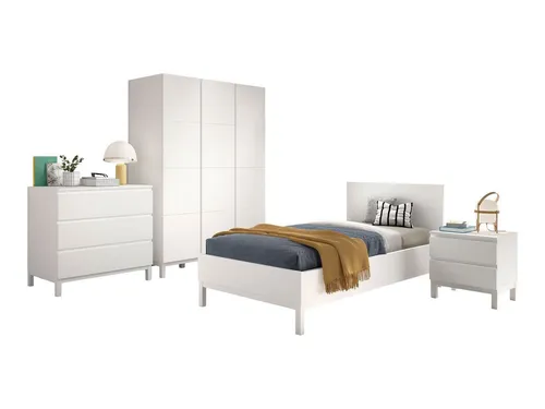 aufm Kessel Jugendzimmer-Set Keely Kiefer weiß, 4-teilig - Vielseitiges 4-teiliges Möbelset für Kinder- und Jugendzimmer: Einzelbett, Nachtkonsole, Kleiderschrank und Kommode bieten modernen Komfort und ausreichend Stauraum. Pflegeleichte Oberflächen und durchdachtes Design sorgen für eine angenehme Nutzung.