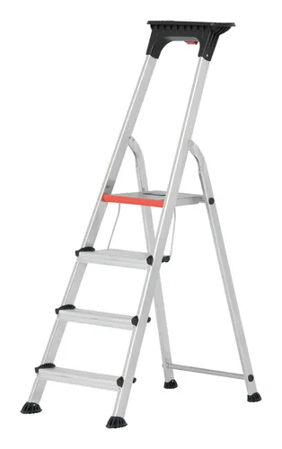 Hymer Stufenstehleiter 4 Stufen - 0,88m Standhöhe - Robuste Leiter für sicheres Arbeiten, ideal für Haushalt und Garten mit 4 praktischen Stufen.