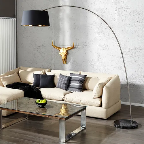 Stehlampe Retro Bogenleuchte 195 cm - Lampen: Ausladende Stehleuchte im Retro-Stil mit verstellbarem Stoffschirm für individuelles Licht im Wohnzimmer oder Schlafzimmer.