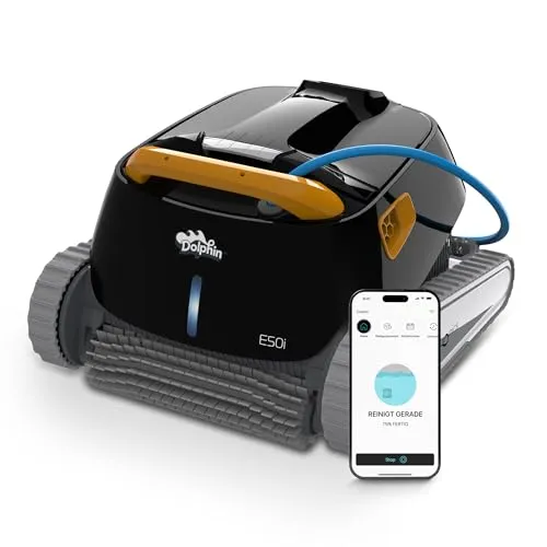 Dolphin E50i Poolroboter mit App Steuerung - Schwimmbeckensauger für alle Formen bis 12x5m, inklusive Caddy, mit 18m Kabellänge und einfachem App-Zugang zur Fernsteuerung.