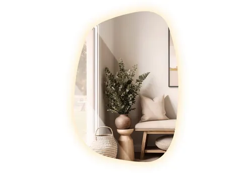 Tulup LED-Lichtspiegel in Klecksform – Eleganter Dekospiegel mit integrierter LED-Beleuchtung - Eleganter LED-Lichtspiegel für modernes Wohnen. Ideal für Badezimmer, Flur oder Schlafzimmer. Die warmweiße Beleuchtung sorgt für eine gleichmäßige Ausleuchtung und setzt stilvolle Akzente.