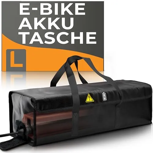 Wheeloo Ebike Akku Tasche bis 49 cm I sicher Laden Dank Kabeldurchführung I Batterie Sicherheitstasche in Zwei Größen I für Lagerung, Transport, Aufladung