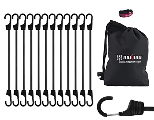 MAGMA Spanngummi 12er Set | Robuster Schnellspanner für Fahrrad, Auto, LKW, Anhänger & Garten Expander zur Sicherung von Tarps, Ladung und Planen Für Camping, Militär und Outdoor (100cm, Schwarz)