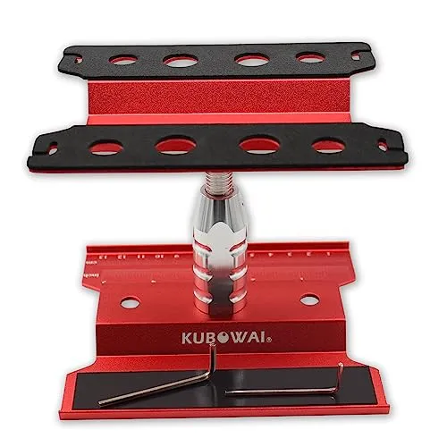 KUBOWAI RC Auto Aluminium Reparatur Workstation， 360 ° Drehung/Heben/Senken Arbeitsständer für 1/8 1/10 1/12 Truck Off Road Modellauto(Rot)
