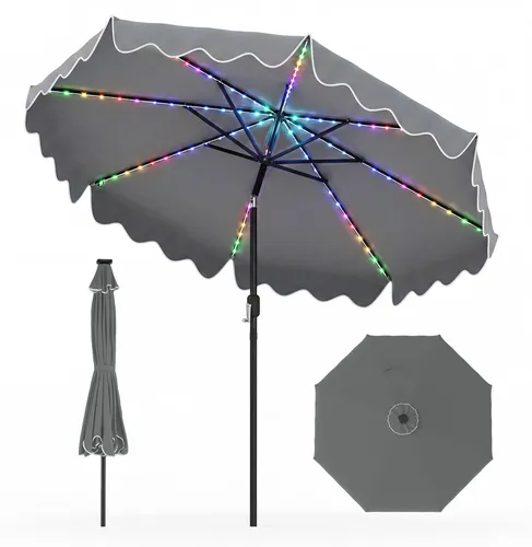 COSTWAY Sonnenschirm 270cm mit bunten LEDs – Gartenschirm mit Kurbelsystem & Neigung
