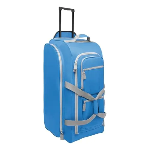 Vertrieb durch Preiswert und Gut Trolley Reisetasche mit Gleitschienen für Treppen, große Rolltasche mit 2 Rollen und vielen Fächern, geräumiges Reisegepäck, 67 Liter, Blau