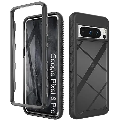 ESTH® Hülle für Google Pixel 8 Pro 360 Grad Vollschutz Handyhülle Stoßfest Kratzfeste Staubdicht Klar Case Outdoor Panzerhülle mit Displayschutz und PC Bumper, Schwarz