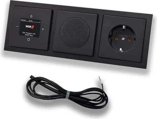 Busch Jäger DAB+ (DAB PLUS) Unterputz Radio 8215U-101 Future SCHWARZ MATT, Set mit Lautsprecher, Abdeckungen, Steckdose, Rahmen + 0,9 m EBROM Wurfantenne zur Empfangsoptimierung - 8215U