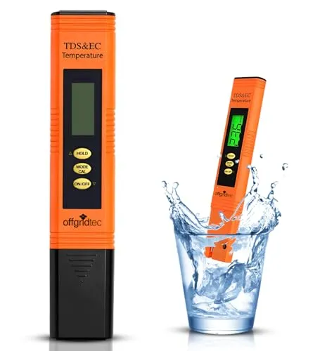 Offgridtec TDS- und EC-Leitwertmessgerät - Wasserqualitätstester mit 4 Modi zur genauen Messung von TDS und EC, automatischer Abschaltung und LED-Anzeige für einfache Handhabung und präzise Ergebnisse.