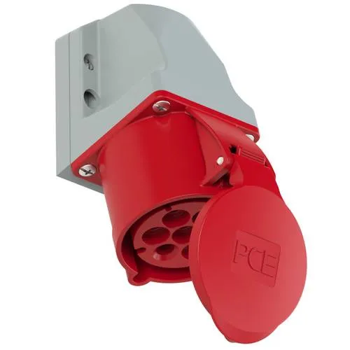 PCE 127-6v CEE Wandsteckdose 32 A - Steckdosen & Zubehör, 7-polige CEE Wandsteckdose mit 32 A und IP44/IP54 Schutz, ideal für sichere Elektroinstallationen im Außenbereich.