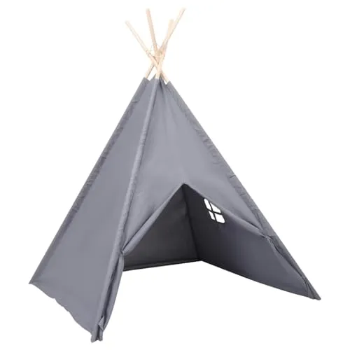 vidaXL Kinder Tipi Zelt mit Tasche Indianerzelt Kinderzelt Babyzelt Spielhaus Wigwam Indianer Spielzelt Pfirsichhaut Grau 120x120x150cm