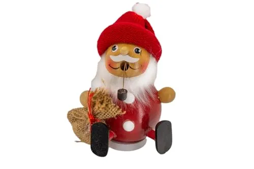 Kaladia Kugelräuchermännchen Weihnachtsmann aus Holz – in Rot/Weiß - handbemalte Räucherfigur für Räucherkerzen Größe M - Größe: ca. 13 cm - Dekoration für die Weihnachts- & Adventzeit