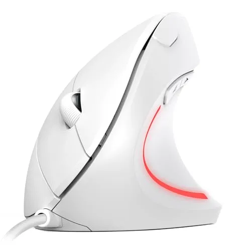 TechRise Vertikale Ergonomische Maus, 6400 DPI 6 Tasten Optische Maus mit Kabel, Vorbeugung gegen Mausarm Tennisar, Vertical Ergonomic Optical Mouse, PC Mouse mit Kabel für Computer, Laptop, Mac(Weiß)