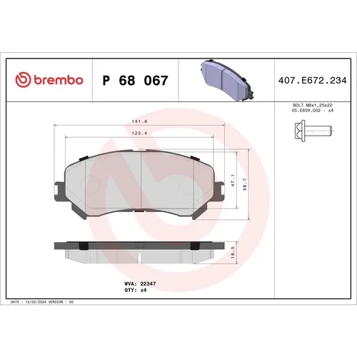 BREMBO Bremsbelagsatz P 68 067, Vorn - Bremsbeläge für die Vorderachse, ECE R90 geprüft, optimale Bremsleistung und hohe Sicherheit für Ihr Fahrzeug.