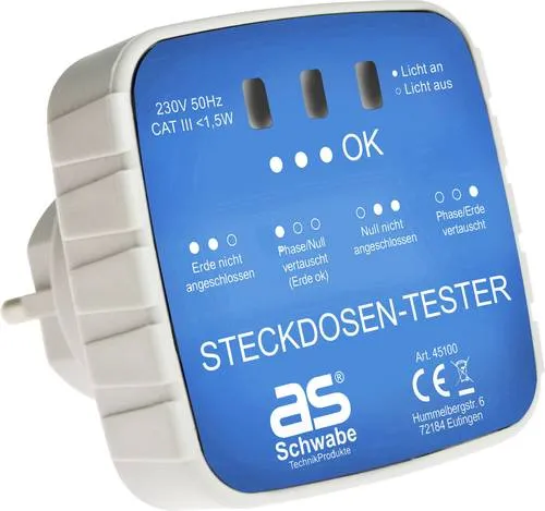 as-Schwabe Steckdosentester - Praktischer Steckdosentester für sicheres Überprüfen von Steckdosen, ideal für Heimwerker und Elektriker.