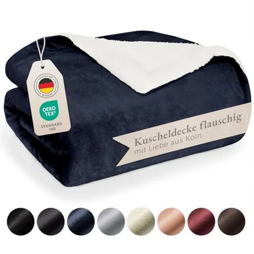 Blumtal Premium Sherpa Kuscheldecke flauschig 230x270 cm in blau von Blumtal