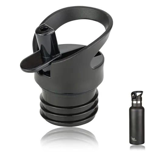 Milu Ersatzdeckel Strohhalmdeckel für Trinkflasche 350ml, 500ml, 750ml, 1000ml - Ersatzteil - Farbe Schwarz inkl. 3x Trinkstrohhalme - BPA Frei